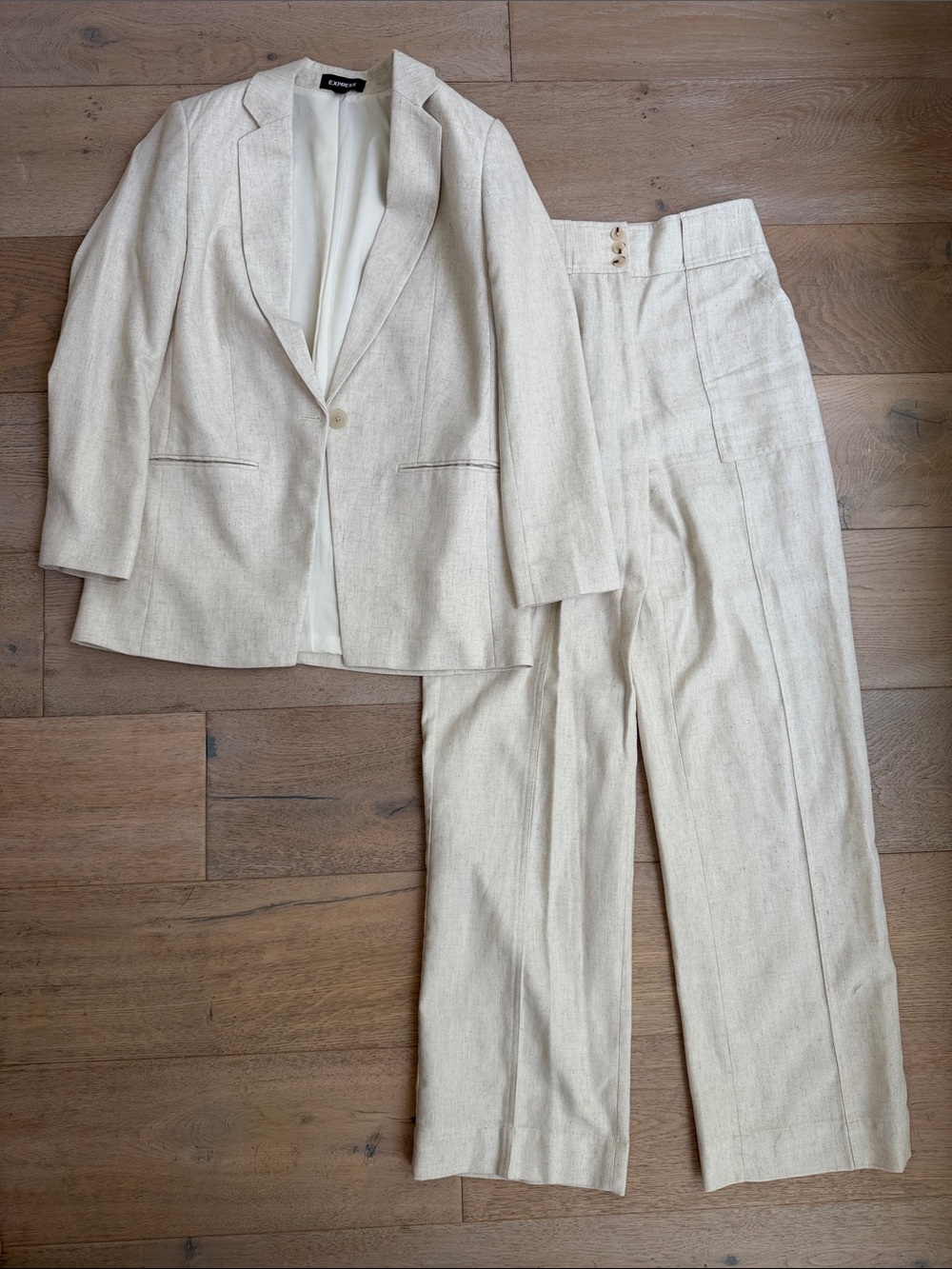 Express Linen-Blend Cream Suit